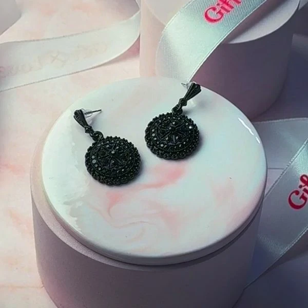 Black Circle Drop Earrings